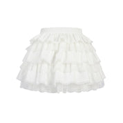 White Lace Puffy Bud Mini Skirt
