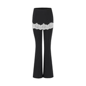 Black Lace-trimmed Flared Yoga Pants