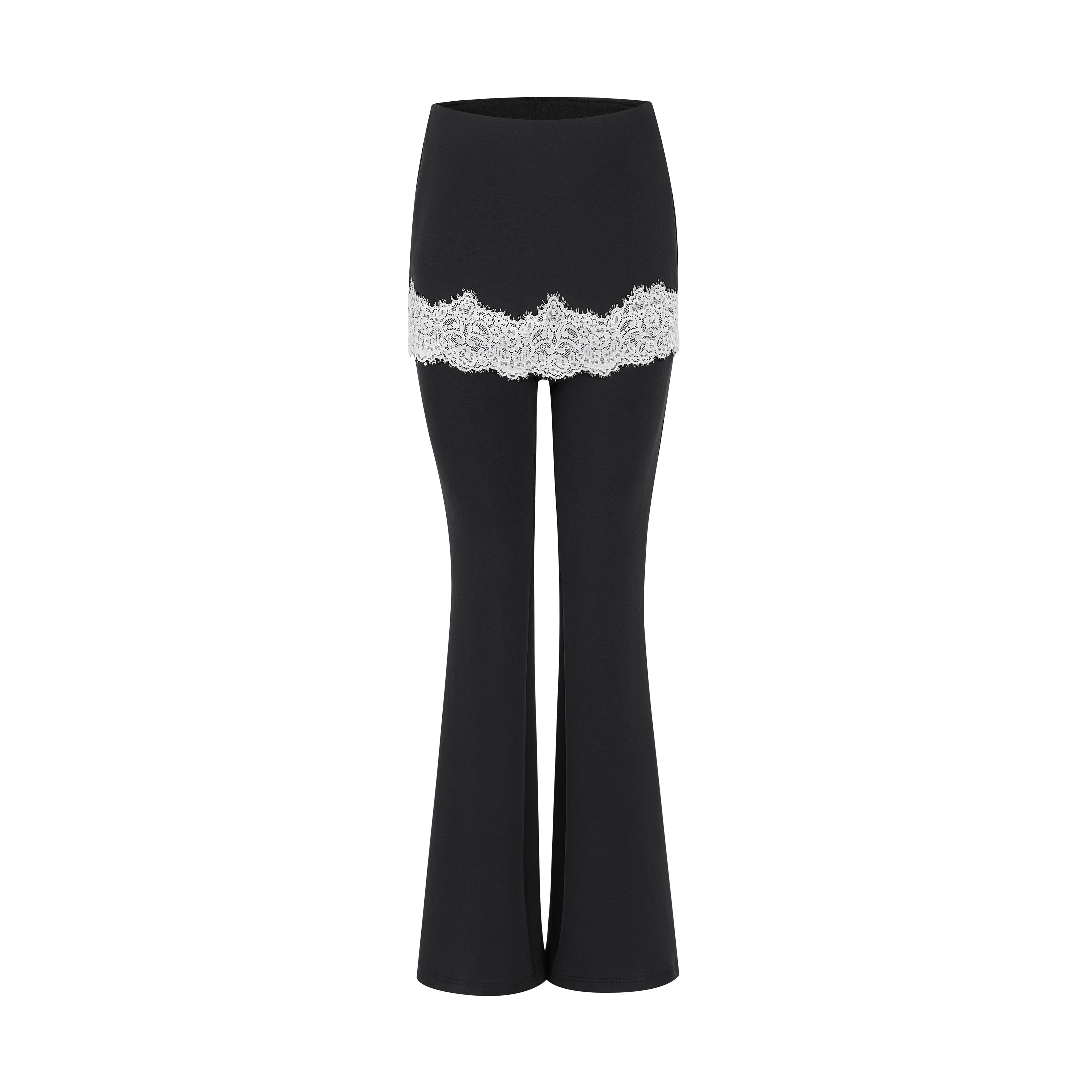 Black Lace-trimmed Flared Yoga Pants