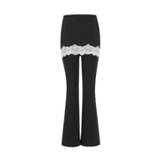 Black Lace-trimmed Flared Yoga Pants