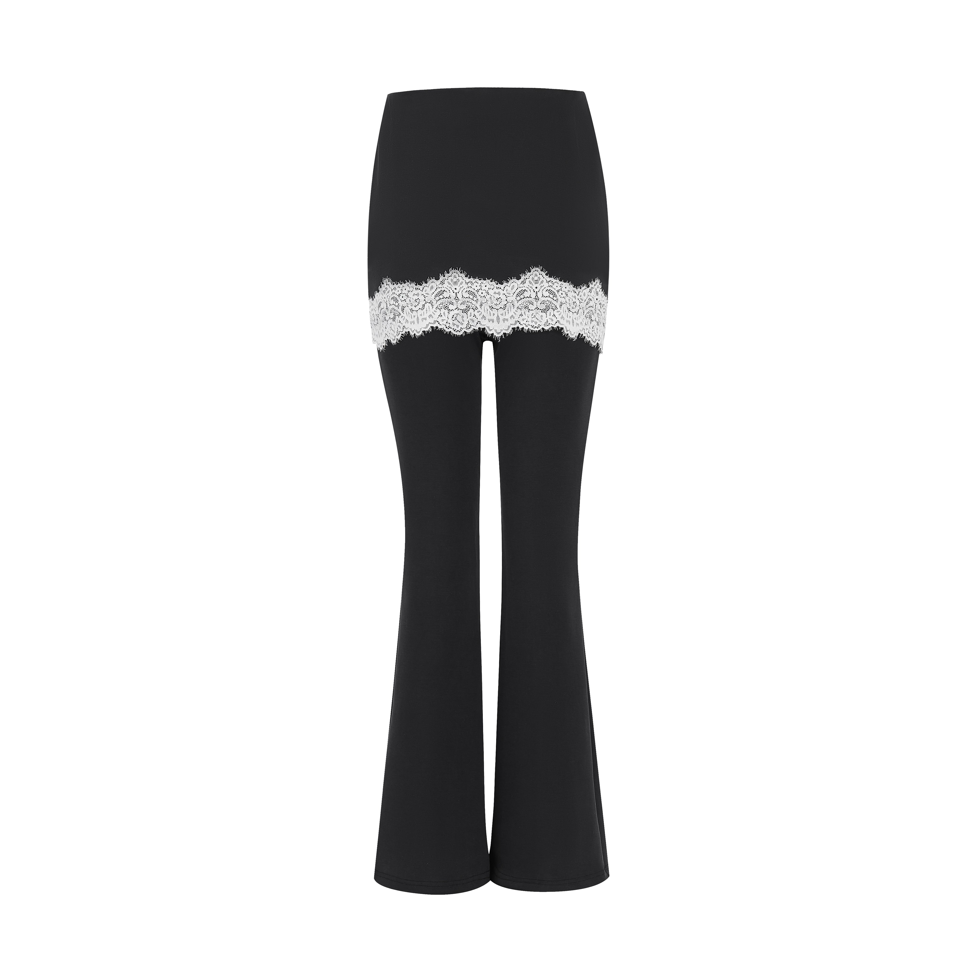 Black Lace-trimmed Flared Yoga Pants