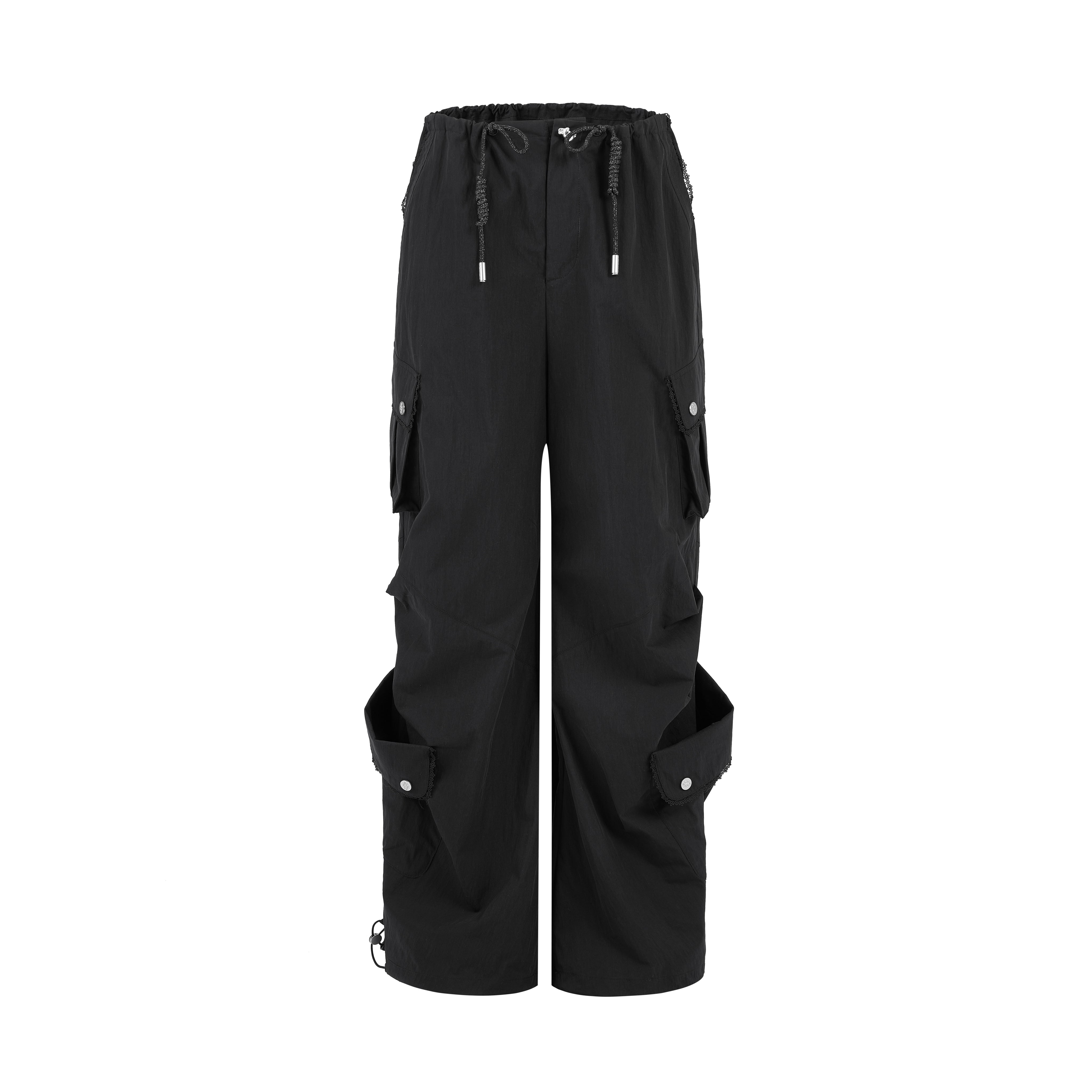 Black Multi-pocket Lace Overalls