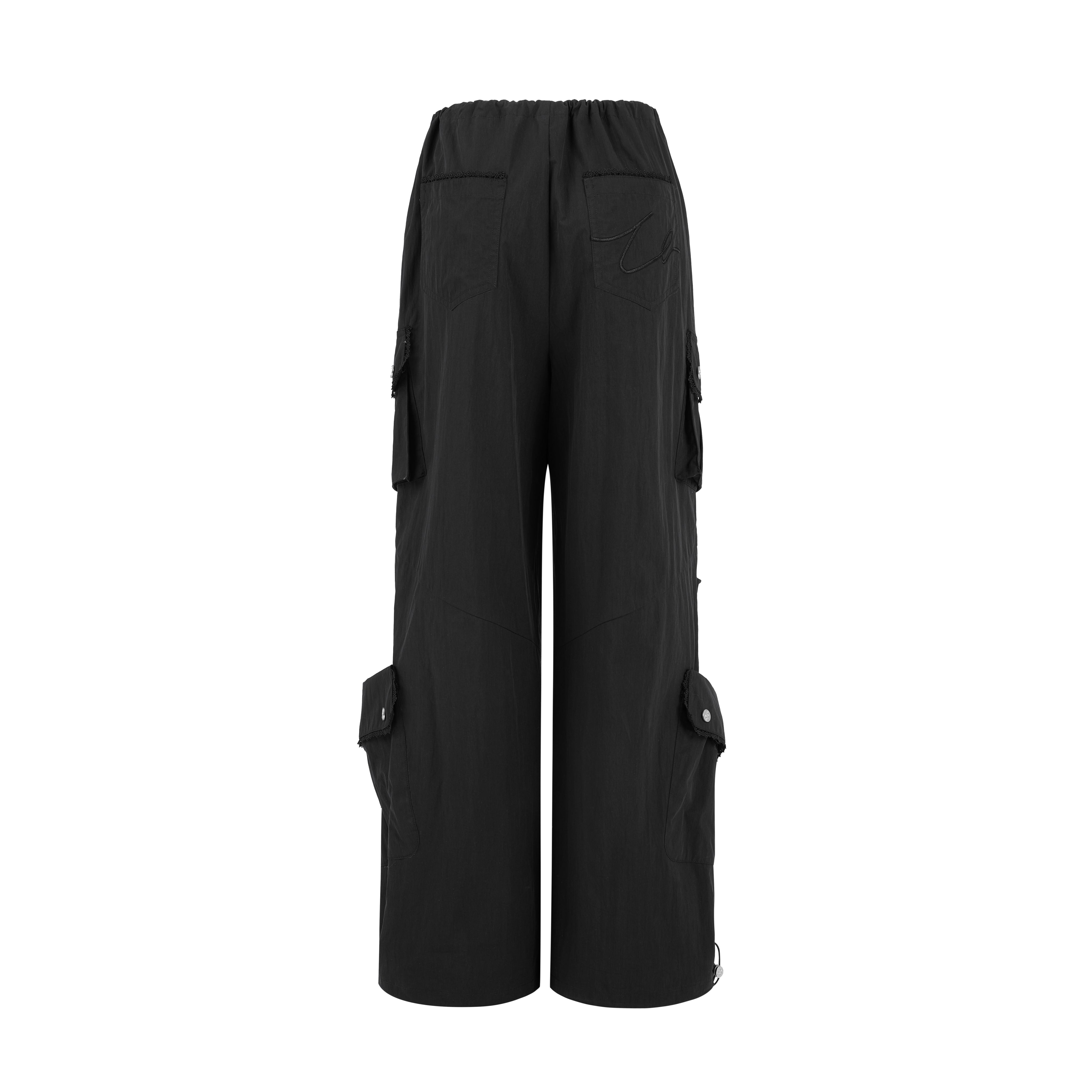 Black Multi-pocket Lace Overalls