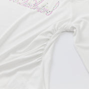 White Lace Off-shoulder Rhinestone T-shirt