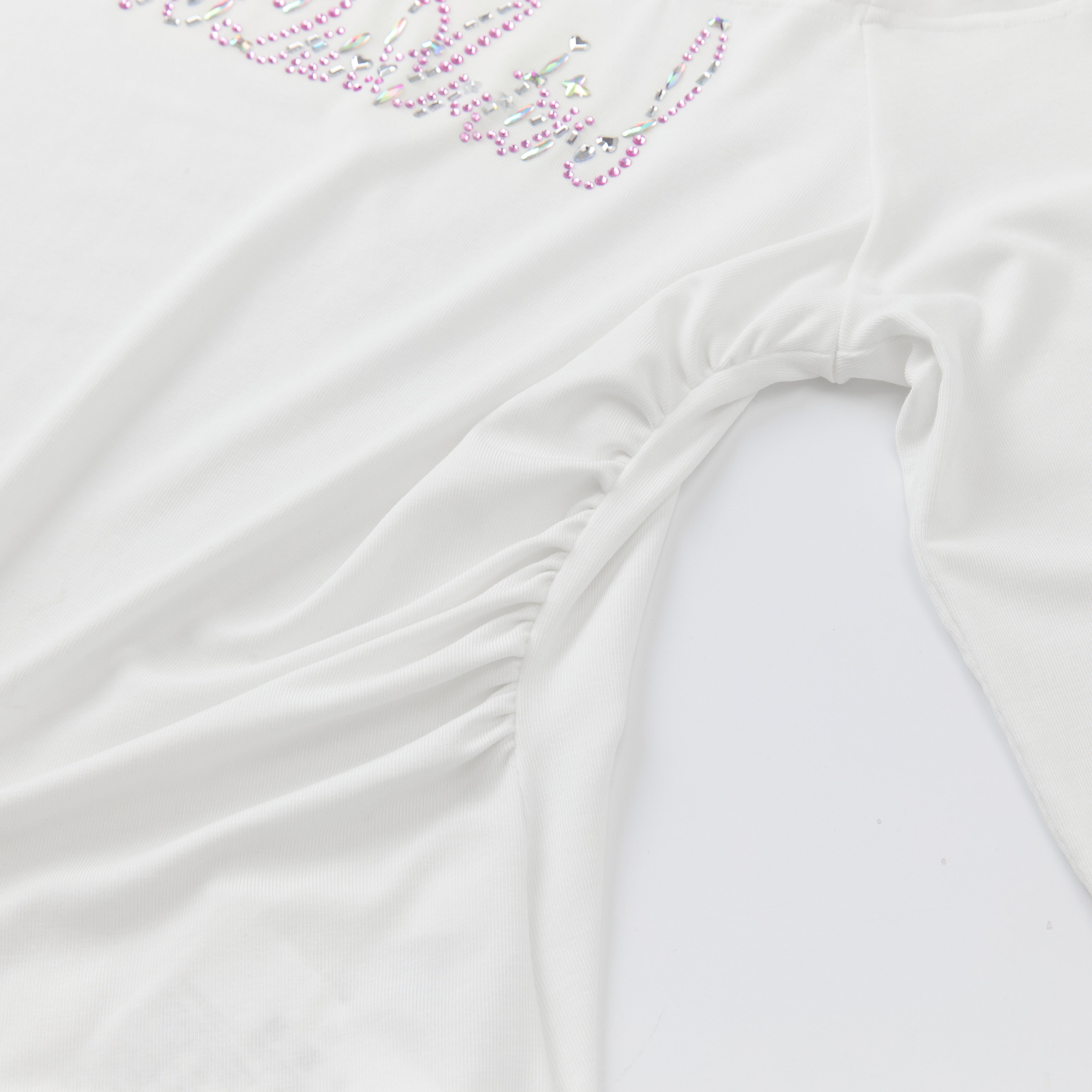 White Lace Off-shoulder Rhinestone T-shirt