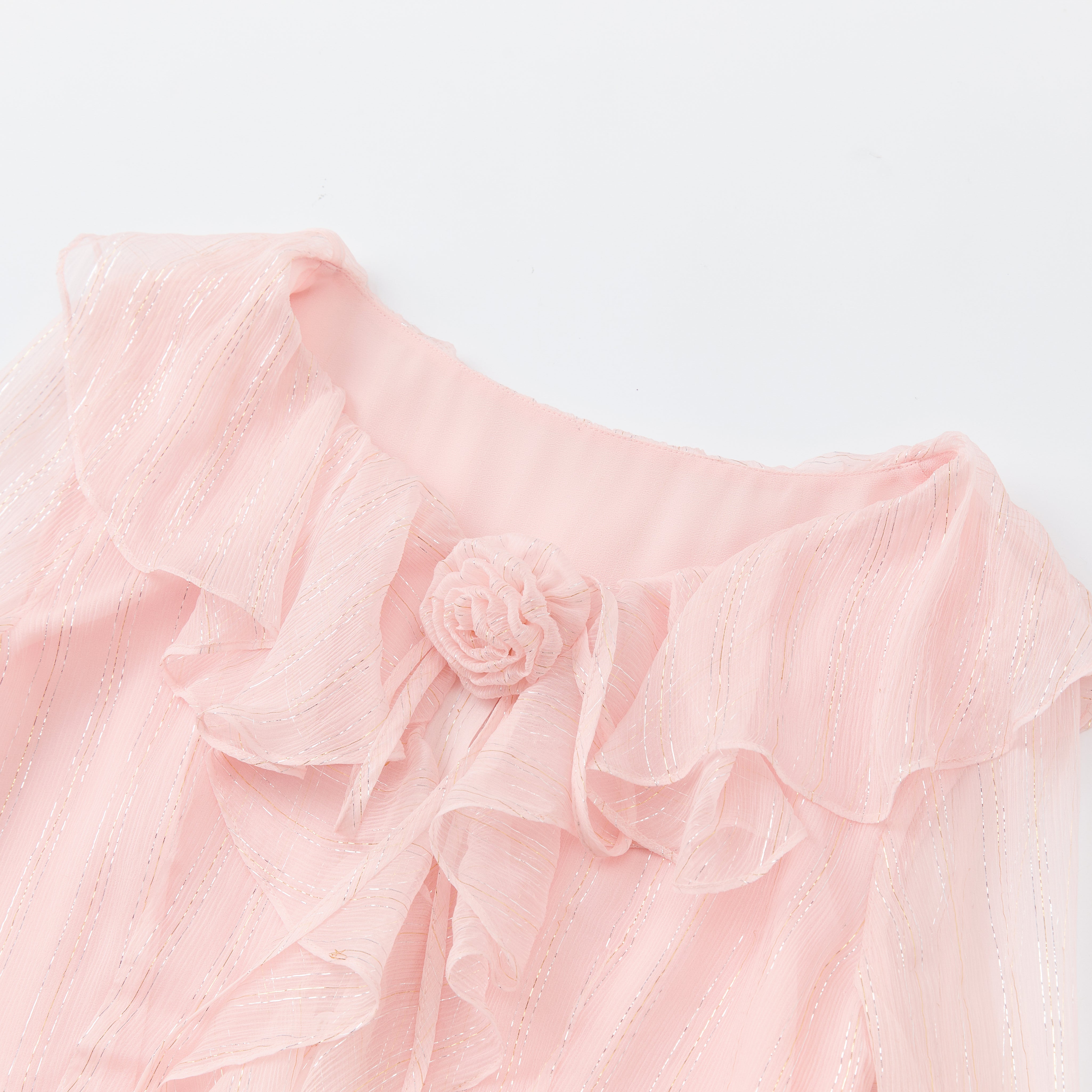 Pink Silk Flower Ruffled Cardigan