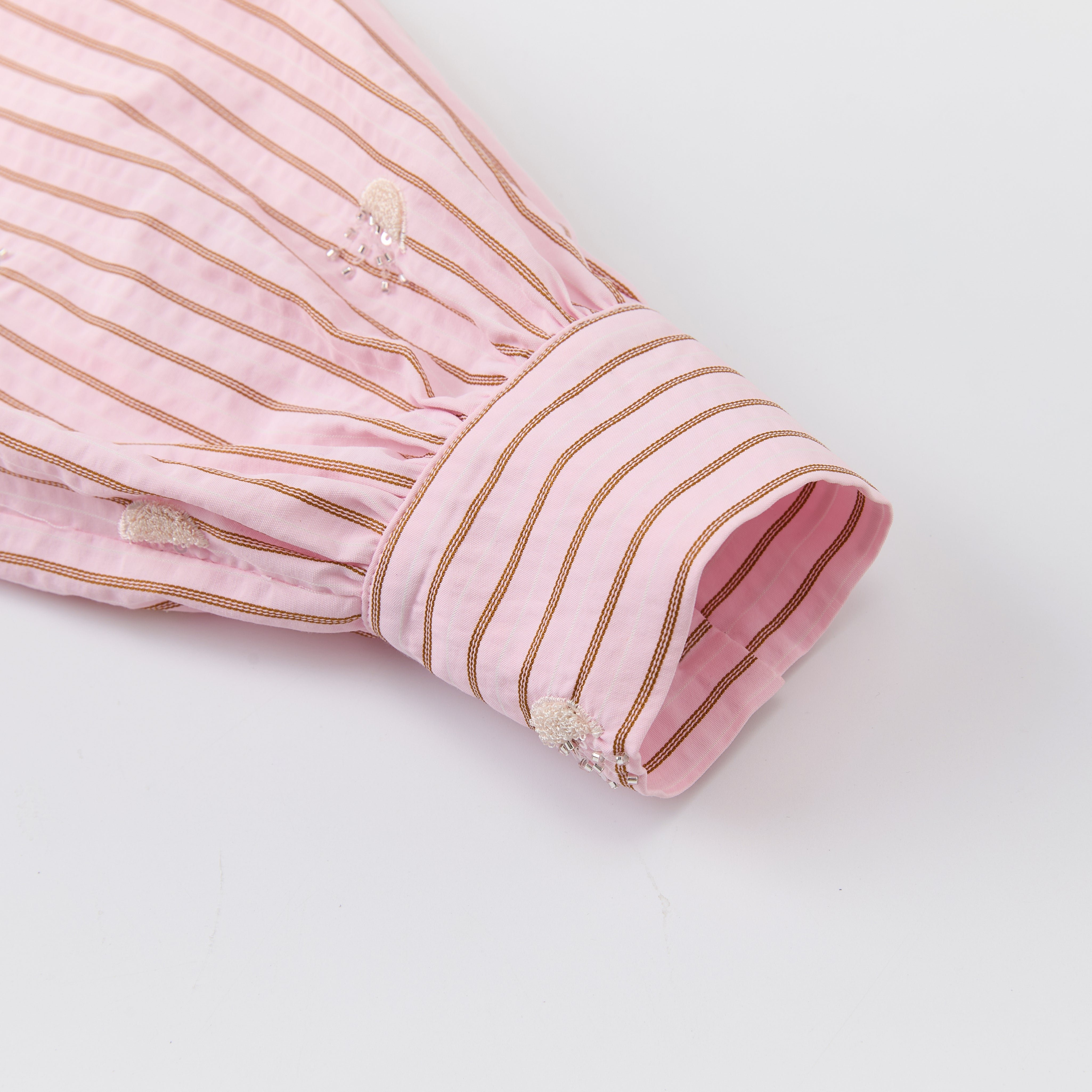 Pink Embroidered Off-Shoulder Striped Shirt