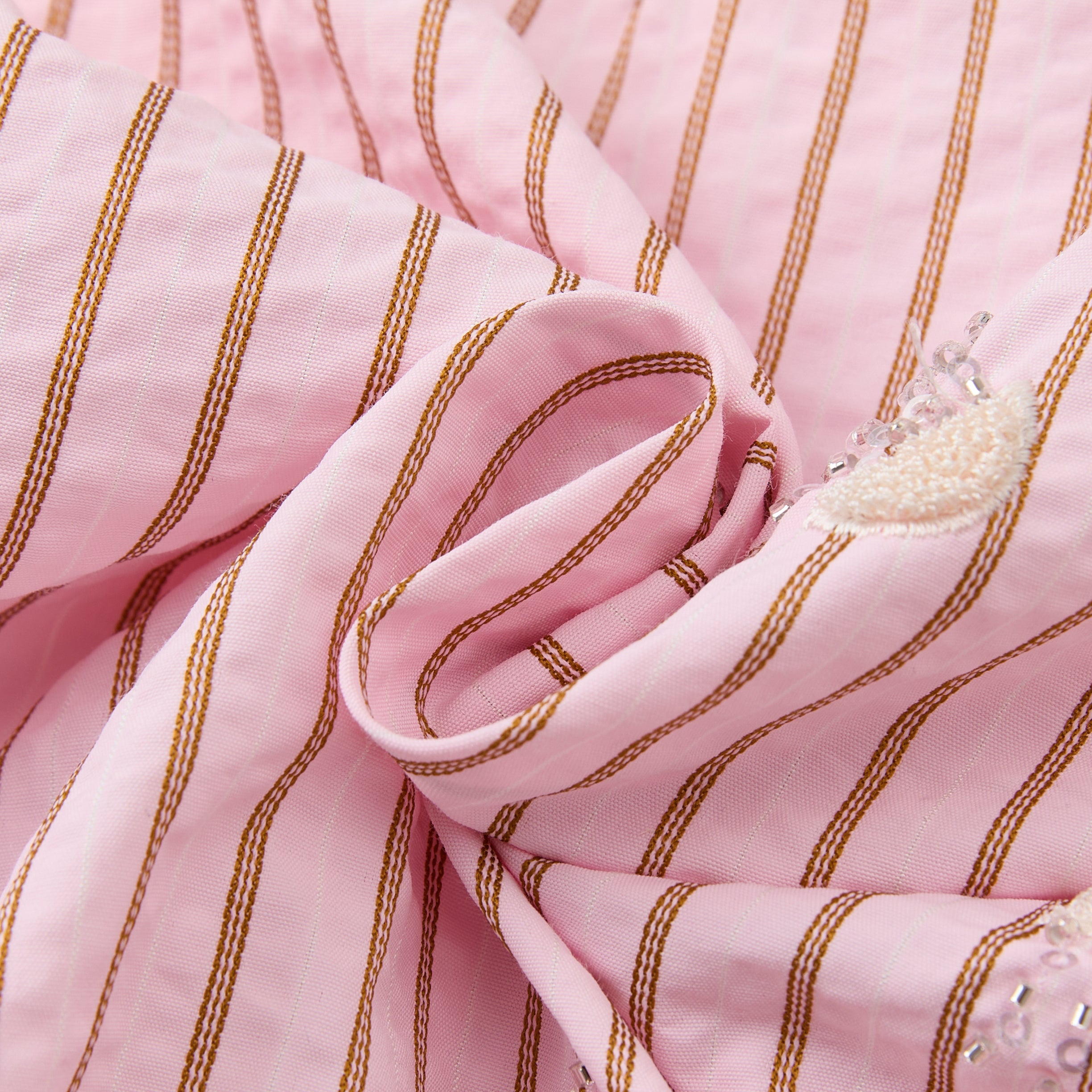 Pink Embroidered Off-Shoulder Striped Shirt