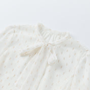 White Gold Embroidered Ribbon Shirt