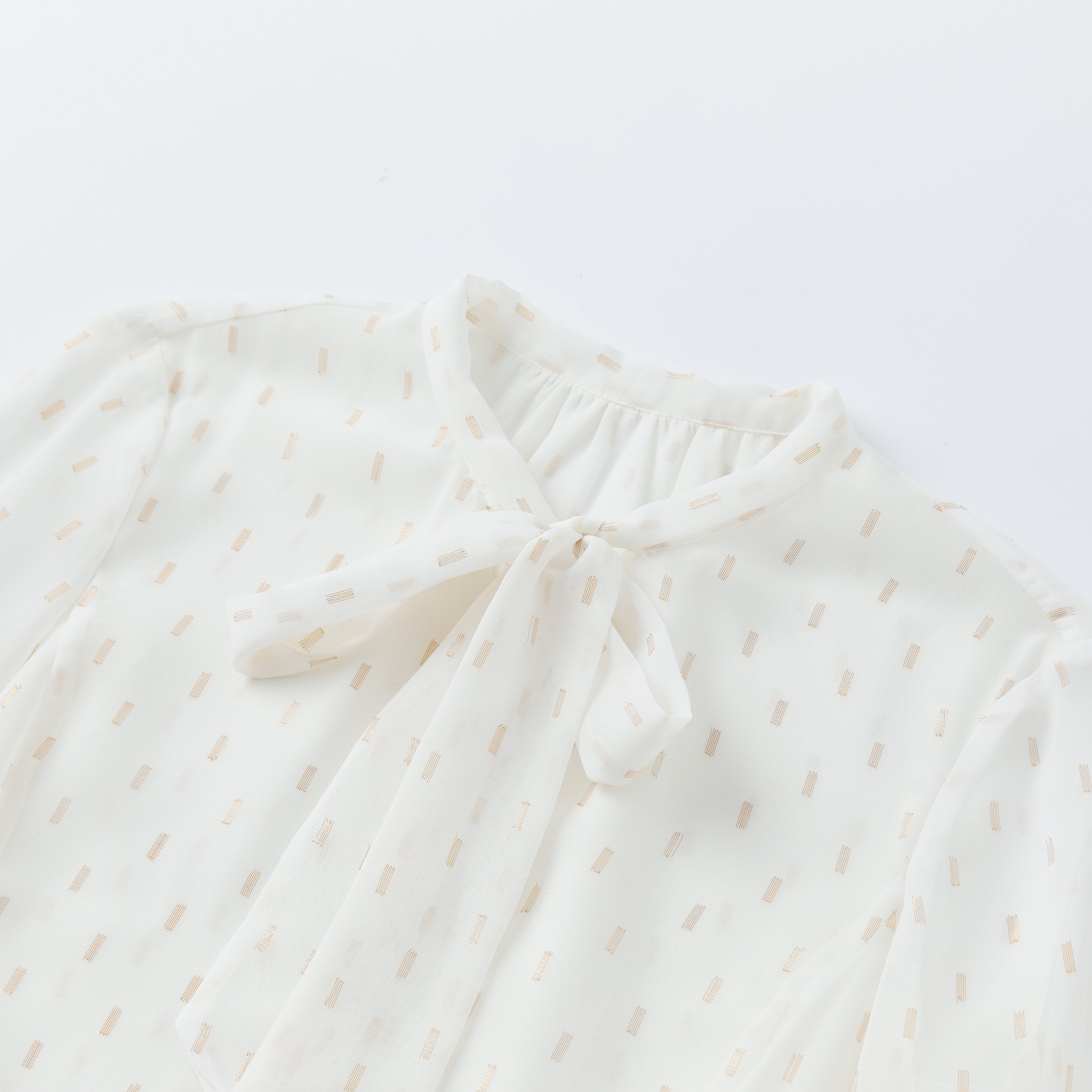 White Gold Embroidered Ribbon Shirt