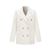 White Double-Breasted Notch-Lapel Coat