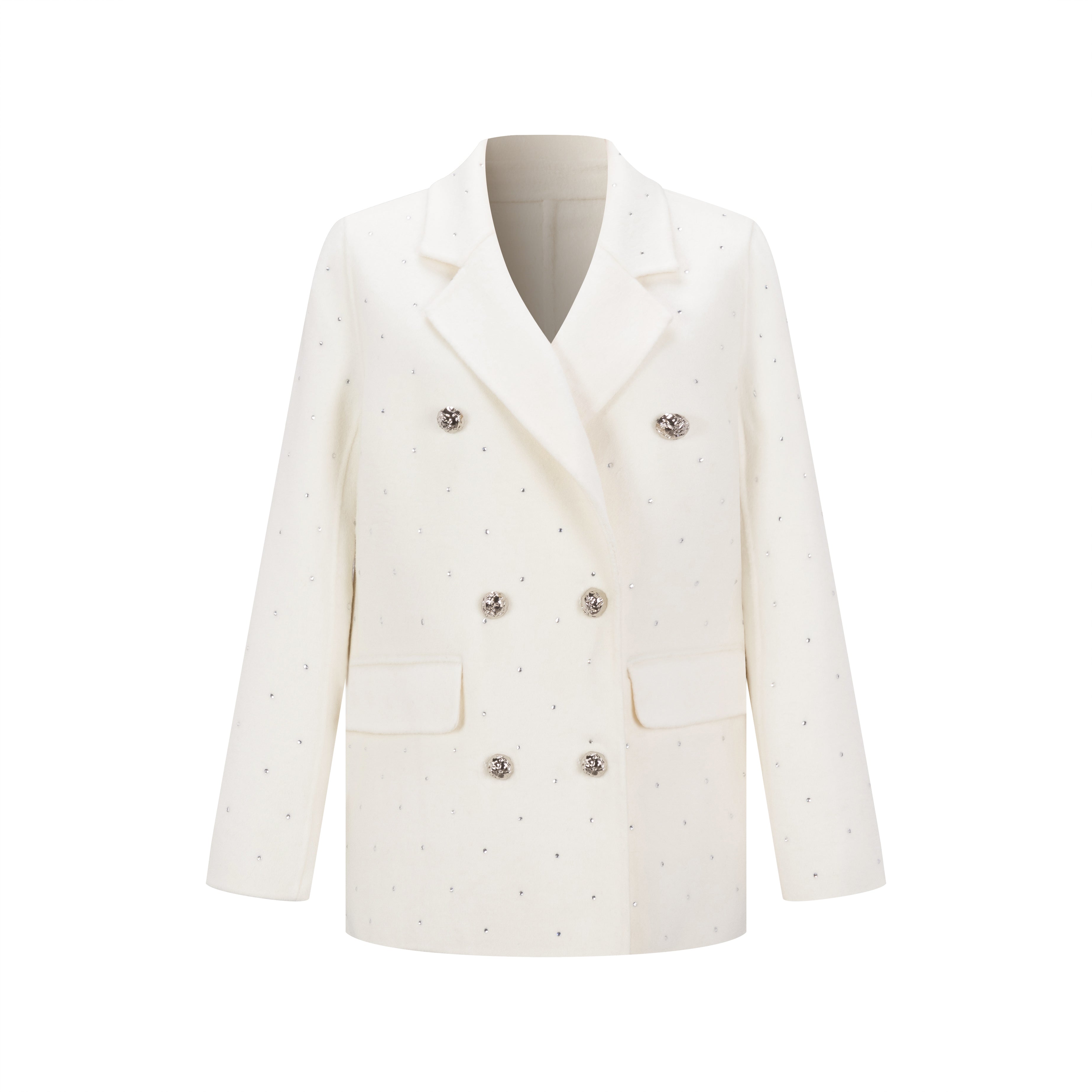 White Double-Breasted Notch-Lapel Coat