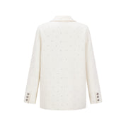 White Double-Breasted Notch-Lapel Coat