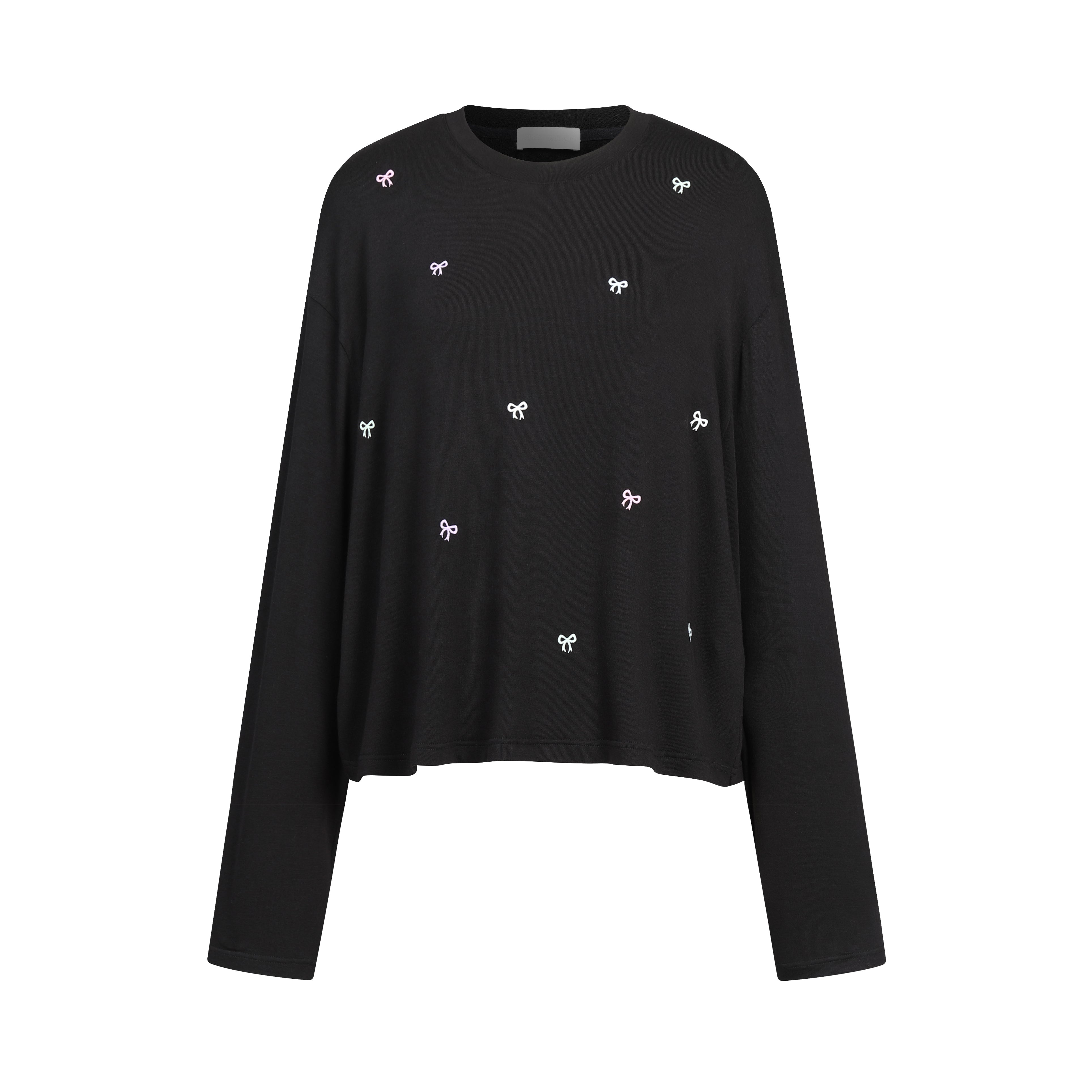 Black Bow Embroidered Loose T-Shirt