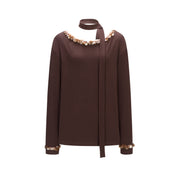 Brown Ribbon Off-shoulder Tencel Sequin Top