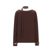 Brown Ribbon Off-shoulder Tencel Sequin Top