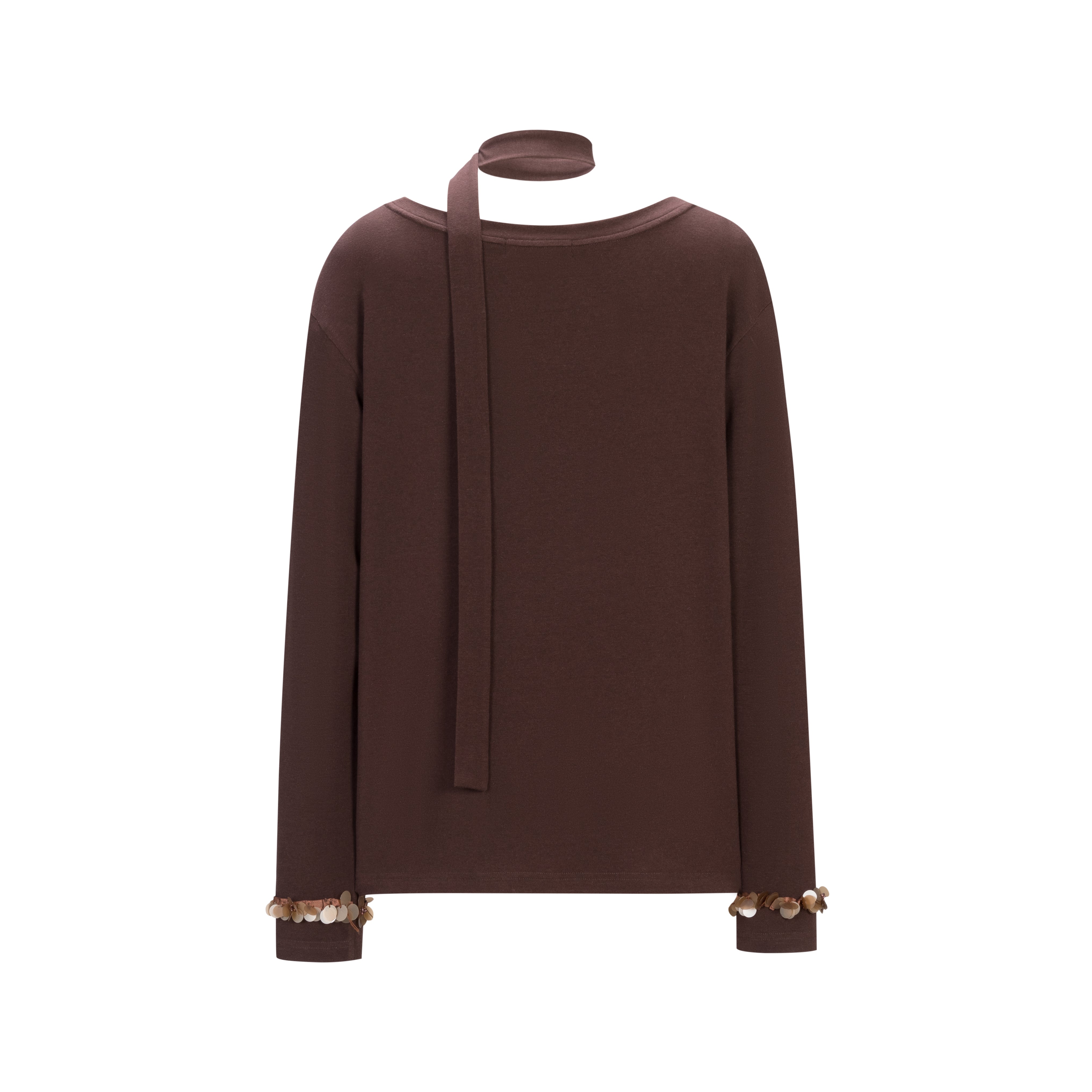 Brown Ribbon Off-shoulder Tencel Sequin Top