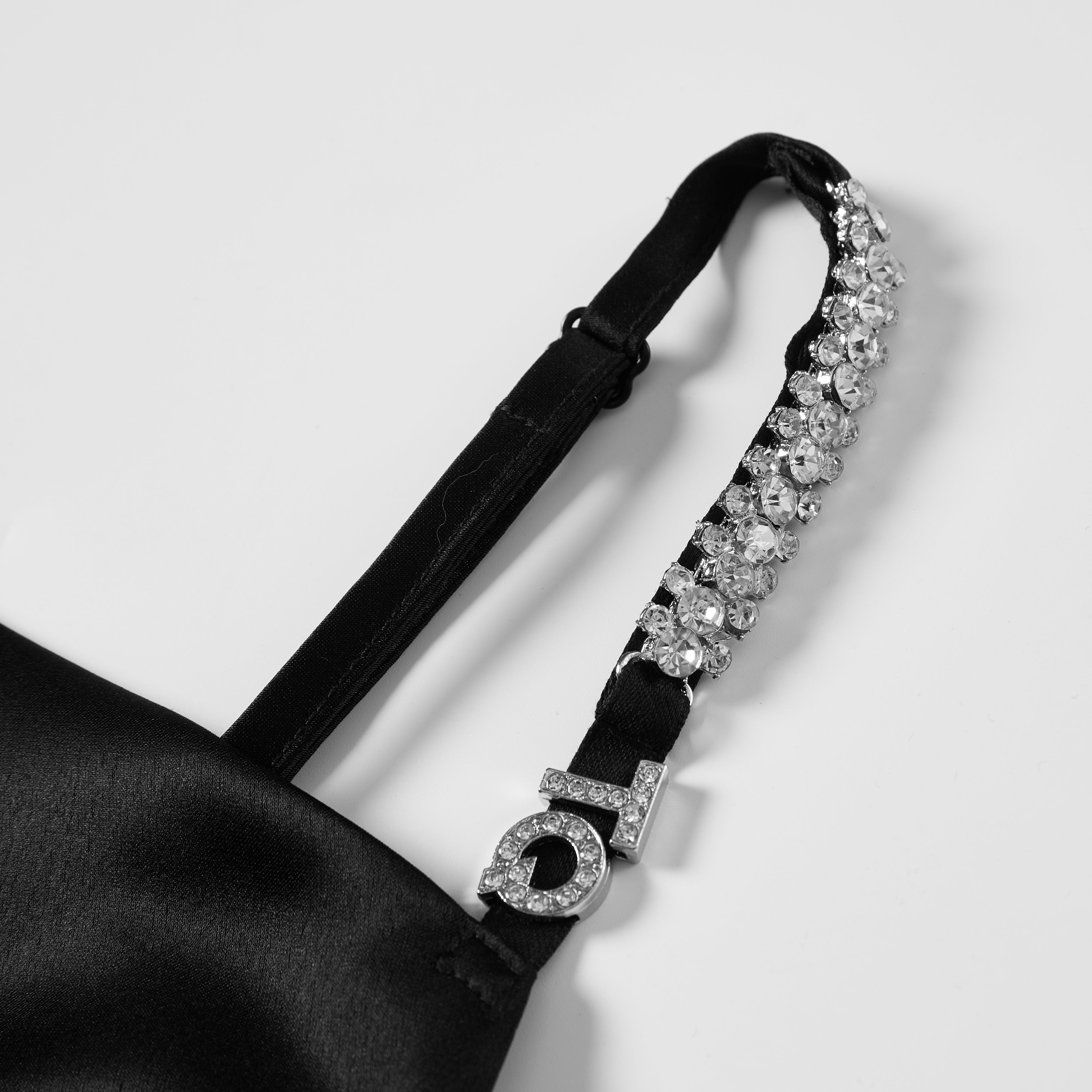 Black Diamond Chain Satin Lace Dress
