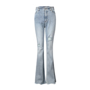 Blue Raw Cut Distressed Flared Jeans