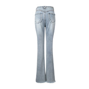 Blue Raw Cut Distressed Flared Jeans