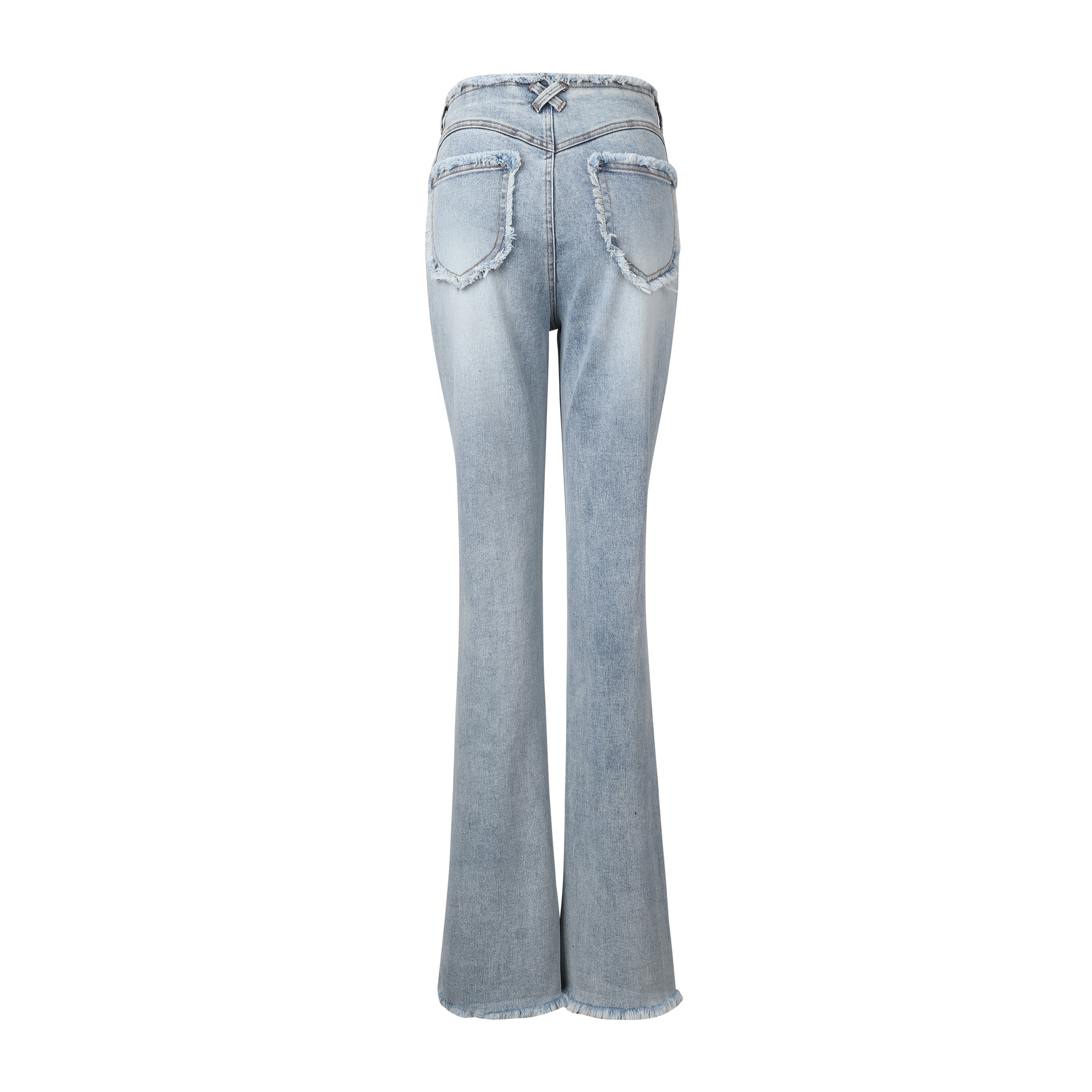 Blue Raw Cut Distressed Flared Jeans