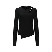 Black Hollow Slit Long-sleeve T-shirt