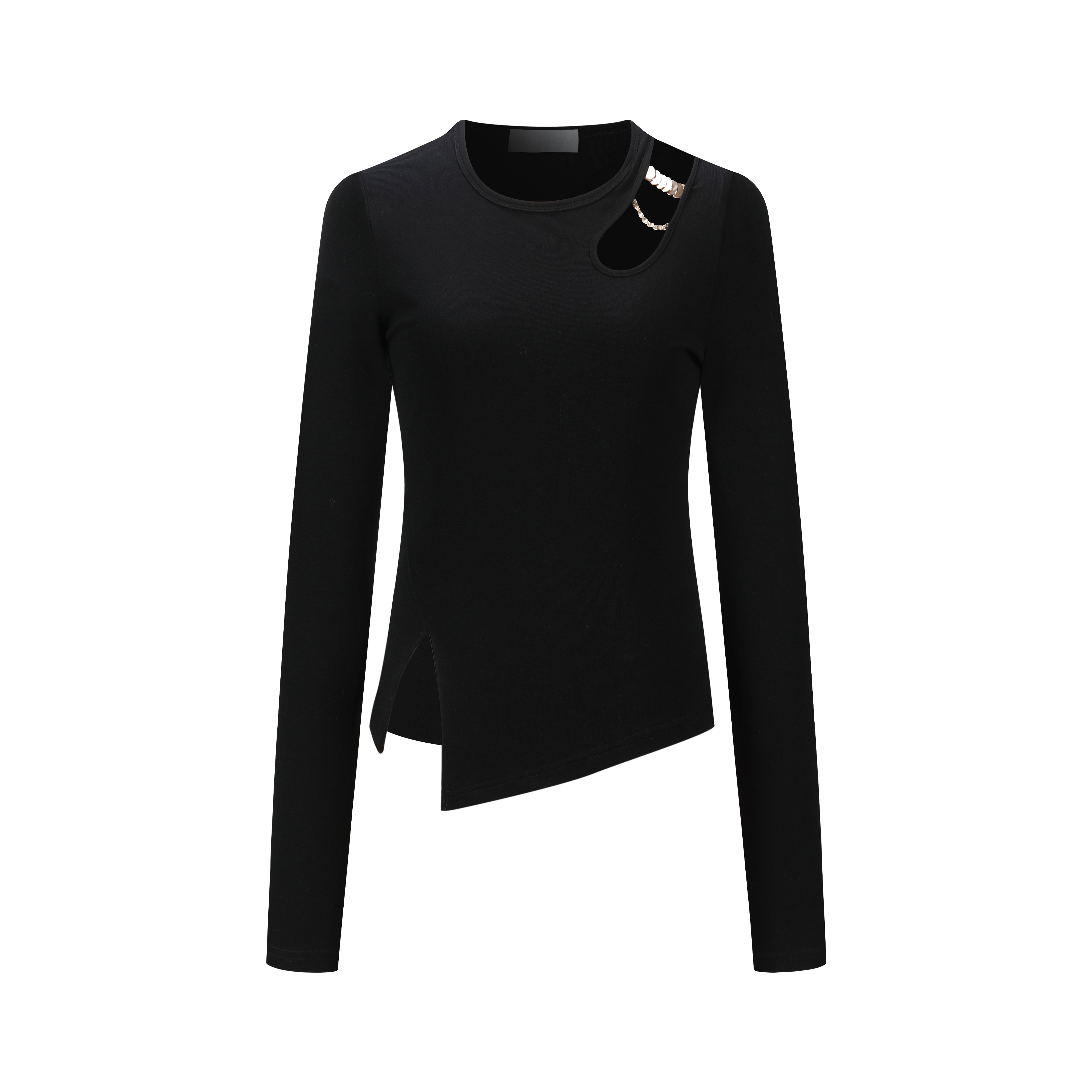 Black Hollow Slit Long-sleeve T-shirt
