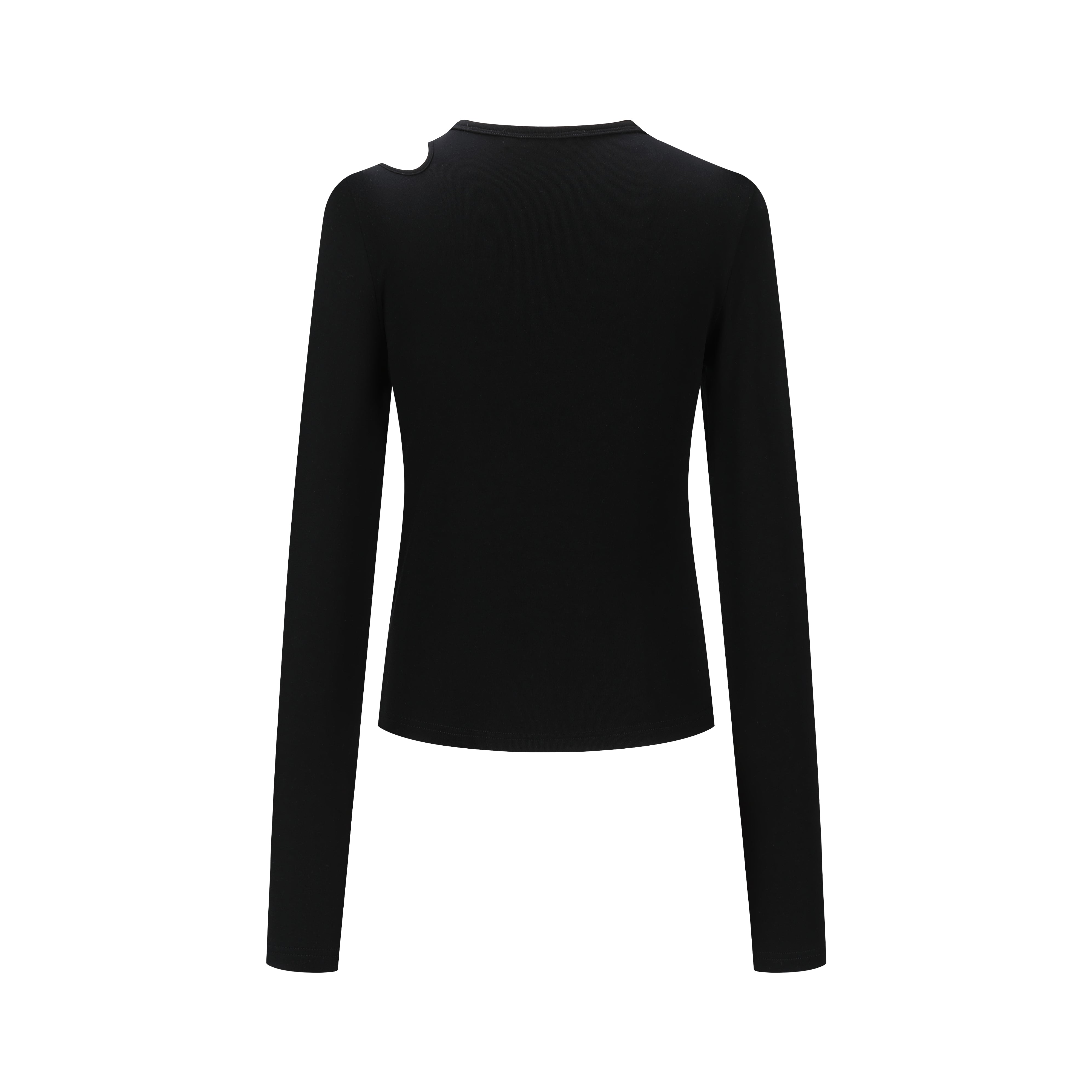 Black Hollow Slit Long-sleeve T-shirt
