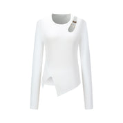 White Hollow Slit Long-sleeve T-shirt