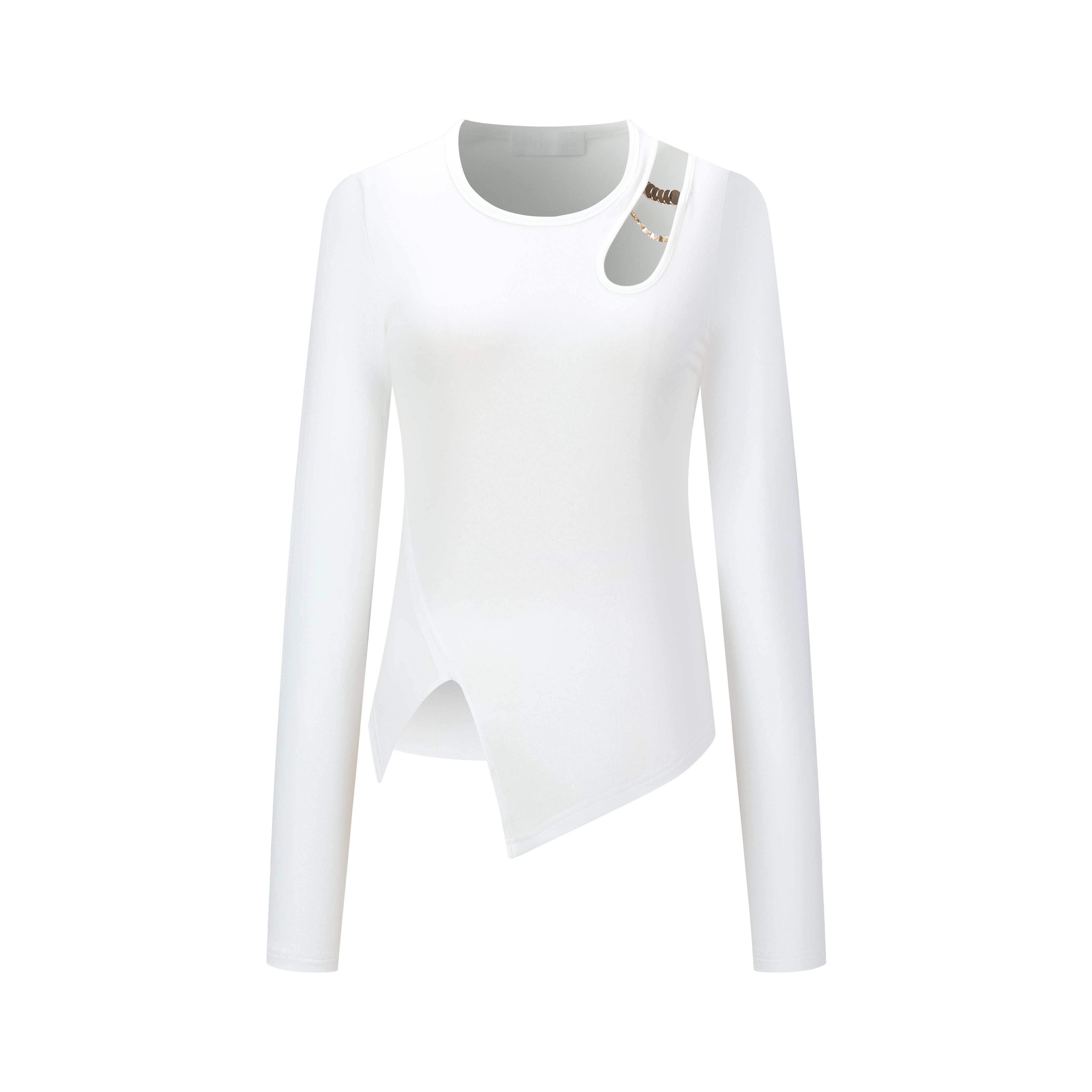 White Hollow Slit Long-sleeve T-shirt