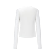 White Hollow Slit Long-sleeve T-shirt