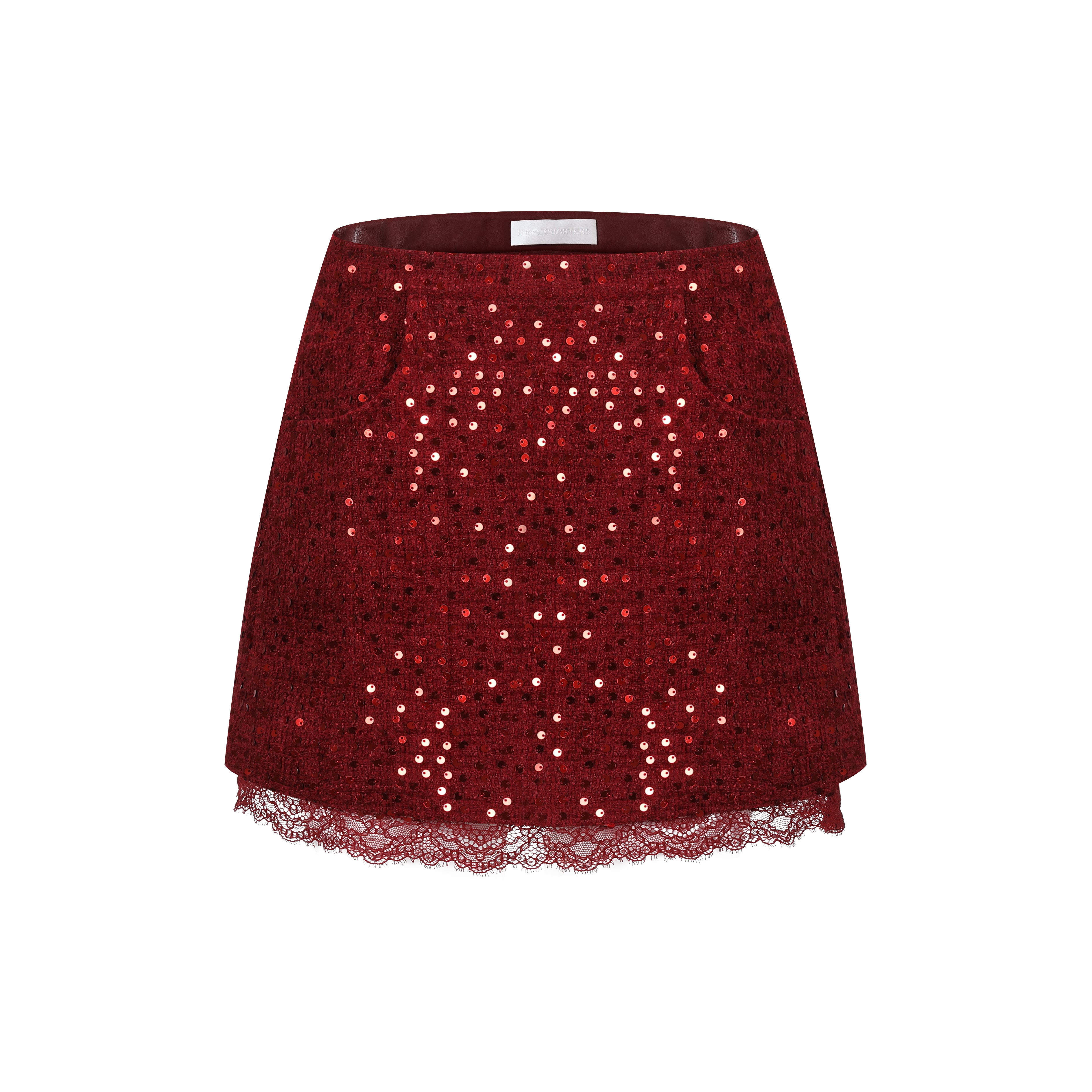 Red Sequin Lace Straight Skirt