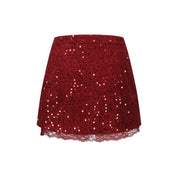 Red Sequin Lace Straight Skirt