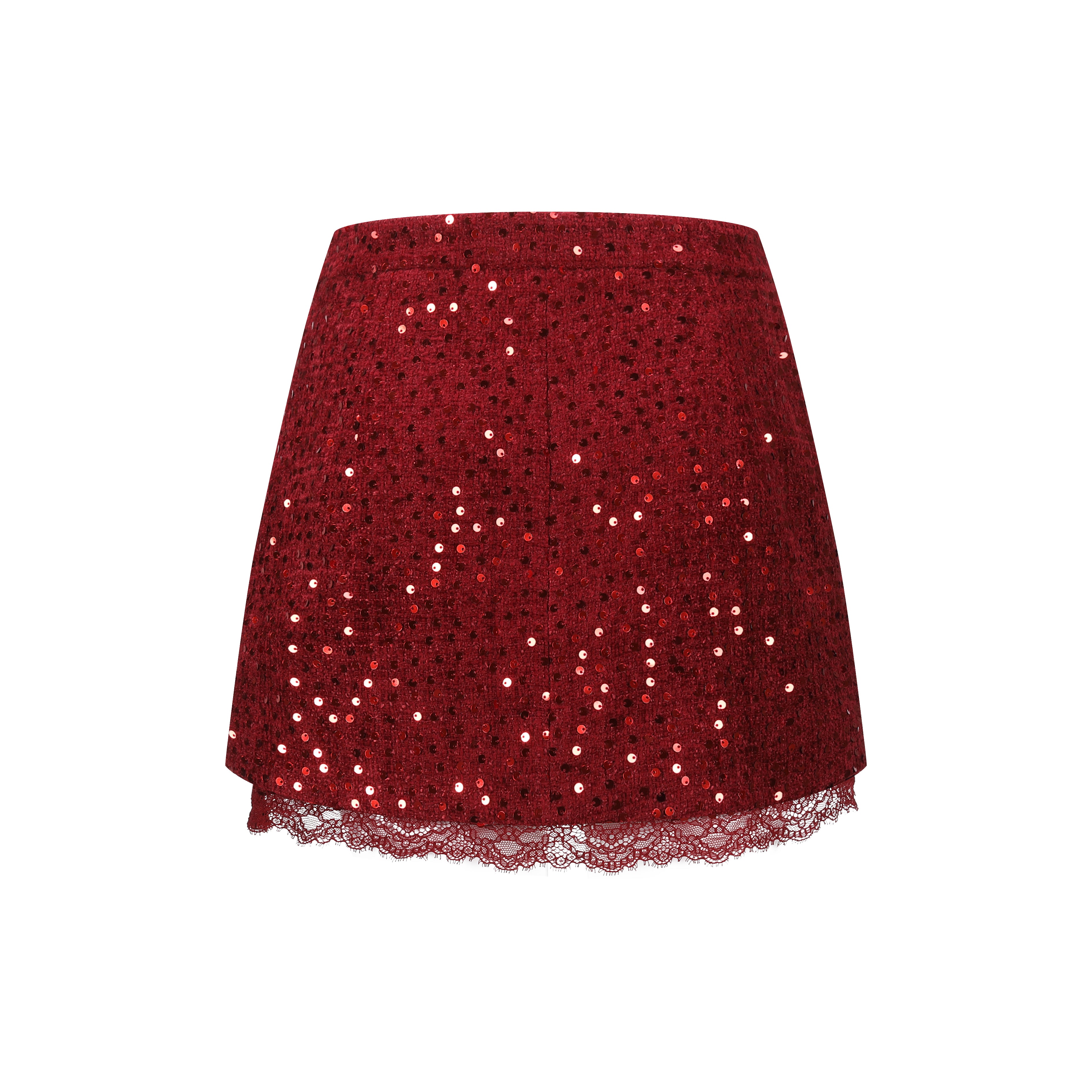 Red Sequin Lace Straight Skirt