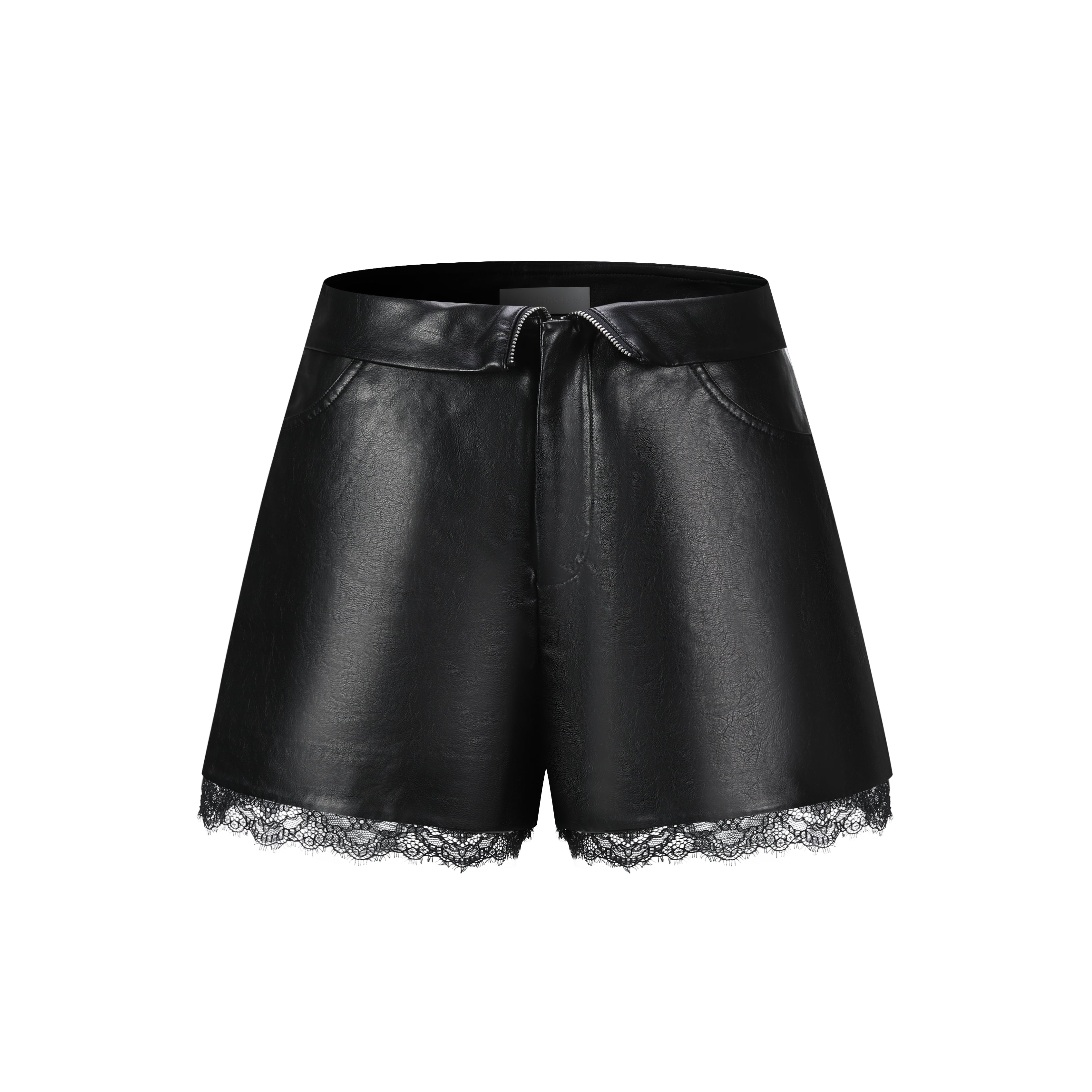 Black A-line Leather Shorts
