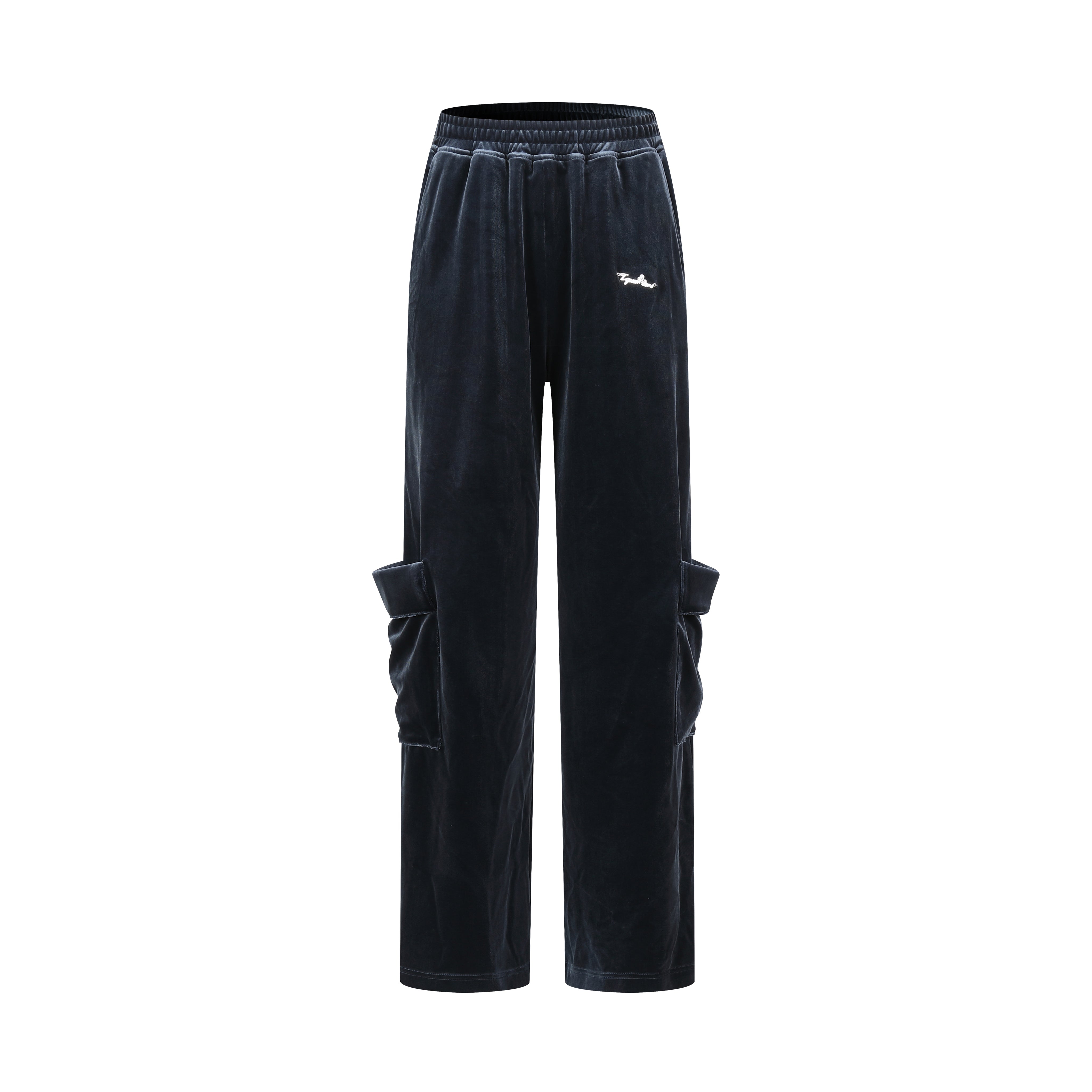 Grey-blue Velvet Cargo Pants