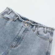 Blue Raw Cut Distressed Flared Jeans
