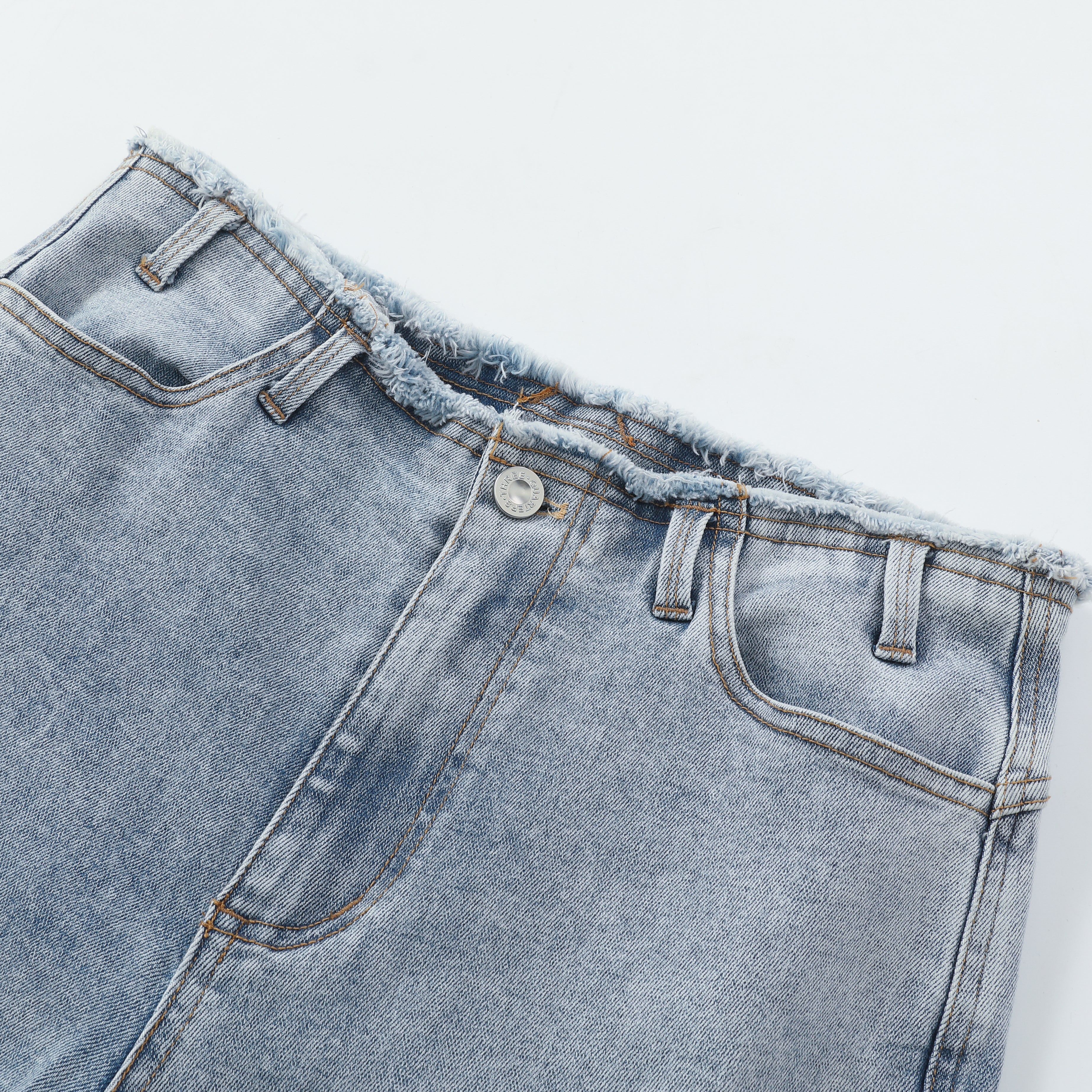 Blue Raw Cut Distressed Flared Jeans