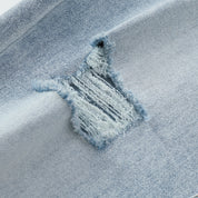Blue Raw Cut Distressed Flared Jeans