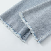 Blue Raw Cut Distressed Flared Jeans