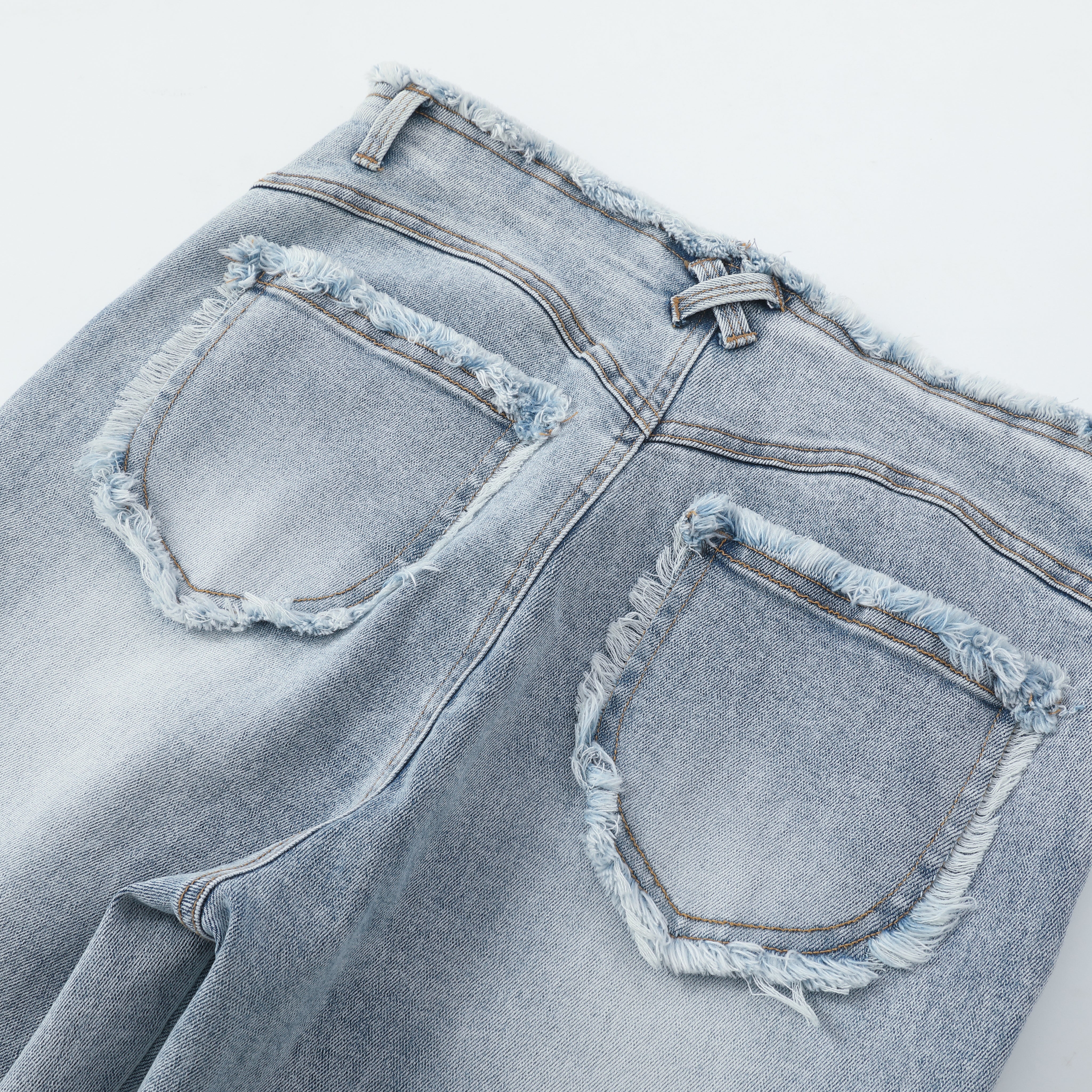 Blue Raw Cut Distressed Flared Jeans