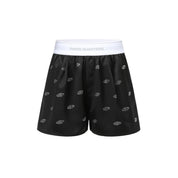Black Satin Diamond Logo High Waist Shorts