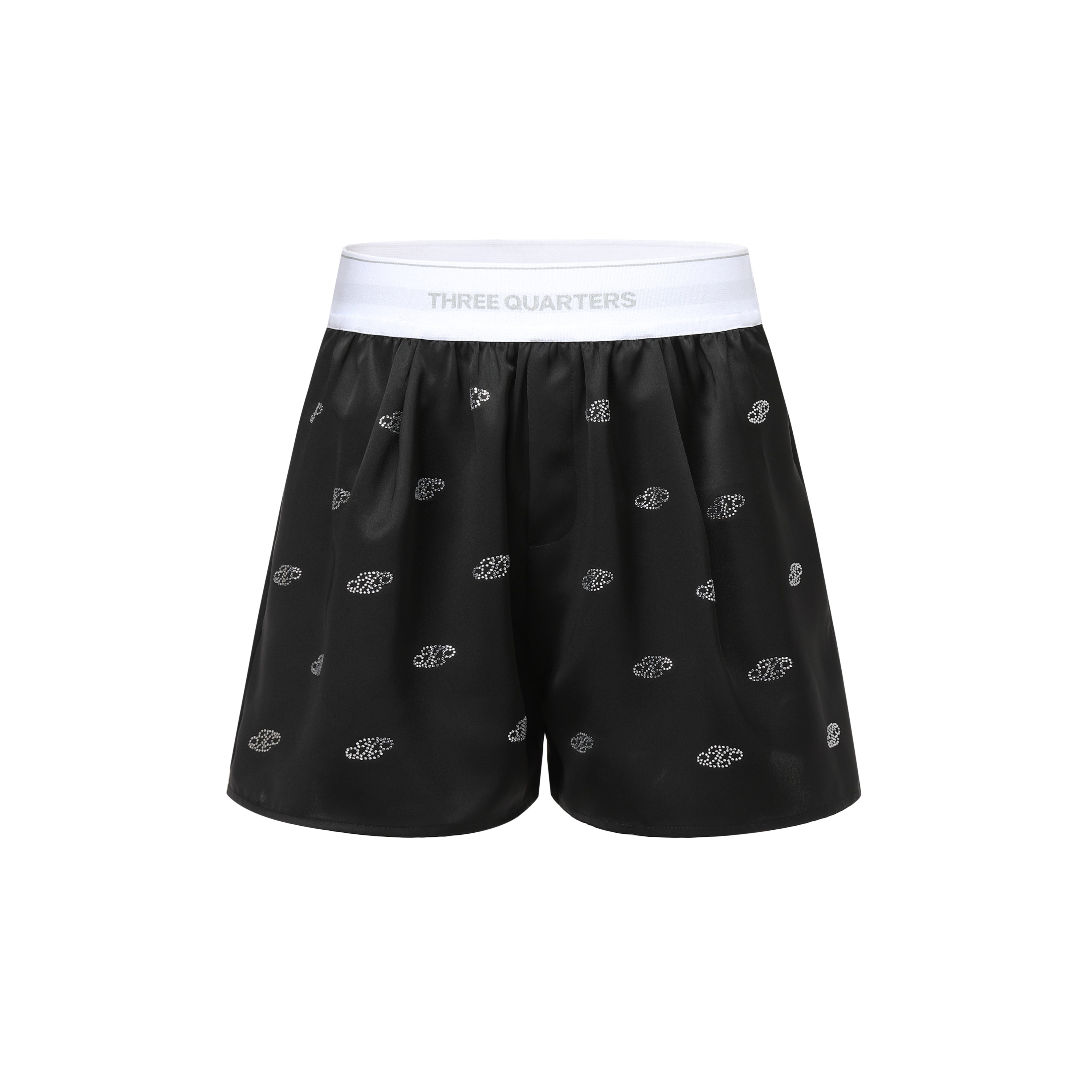 Black Satin Diamond Logo High Waist Shorts
