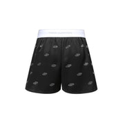 Black Satin Diamond Logo High Waist Shorts