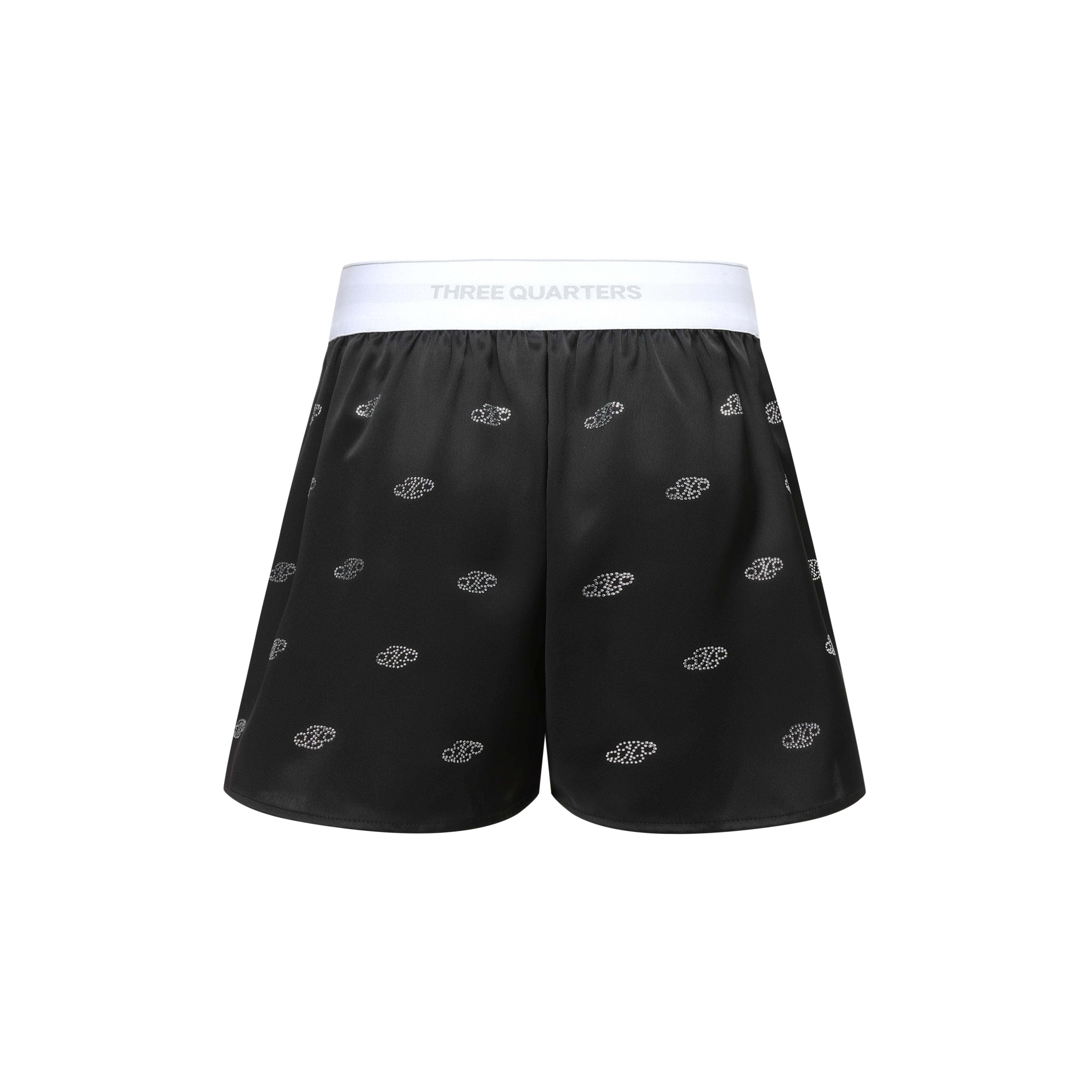 Black Satin Diamond Logo High Waist Shorts