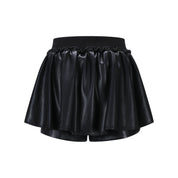 Black Elastic Leather Puffy Skirt
