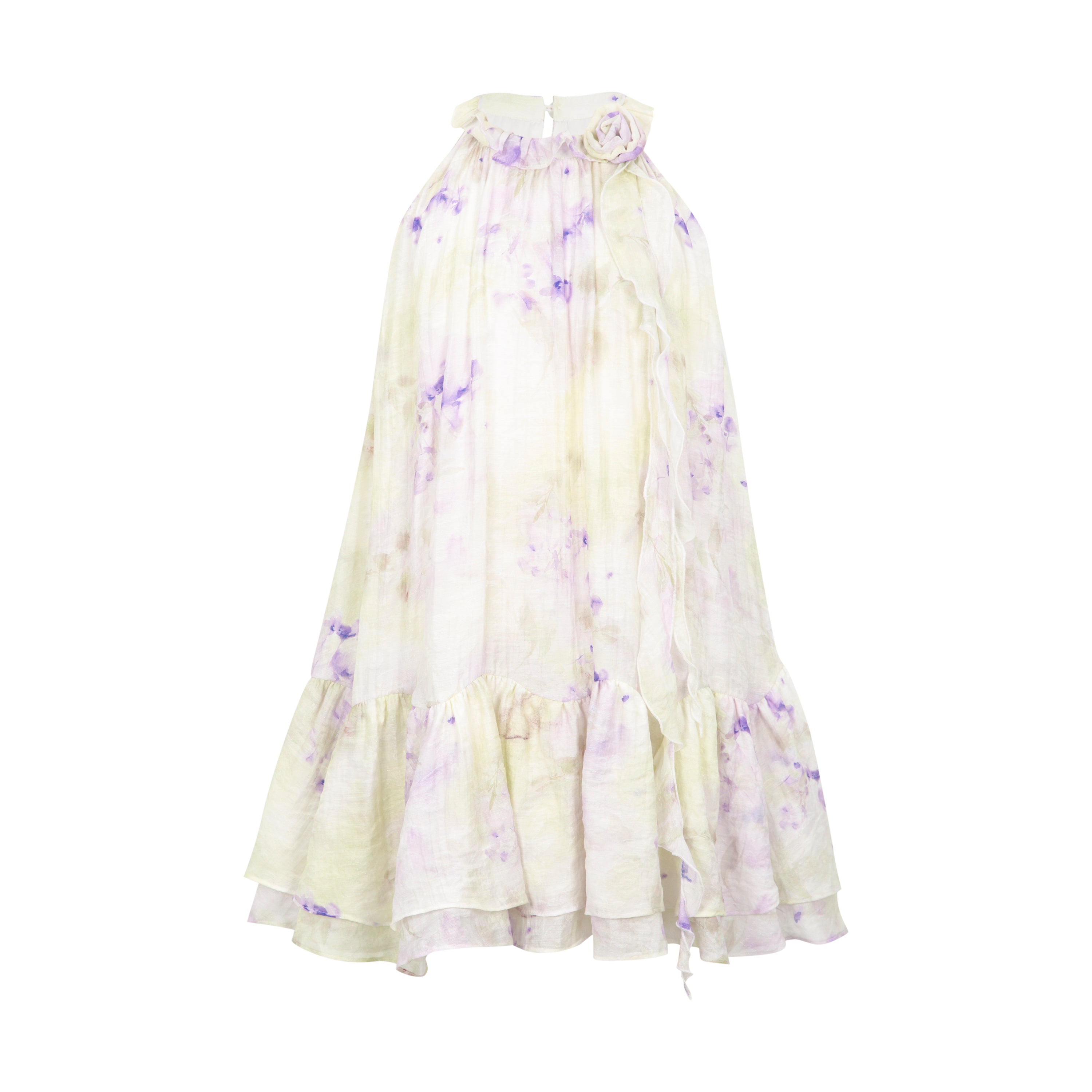 Green and Purple Tie-Dye Halter Dress