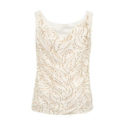 Beige Draped Neckline Gilded Pattern Rhinestone Top