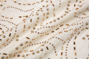 Beige Draped Neckline Gilded Pattern Rhinestone Top