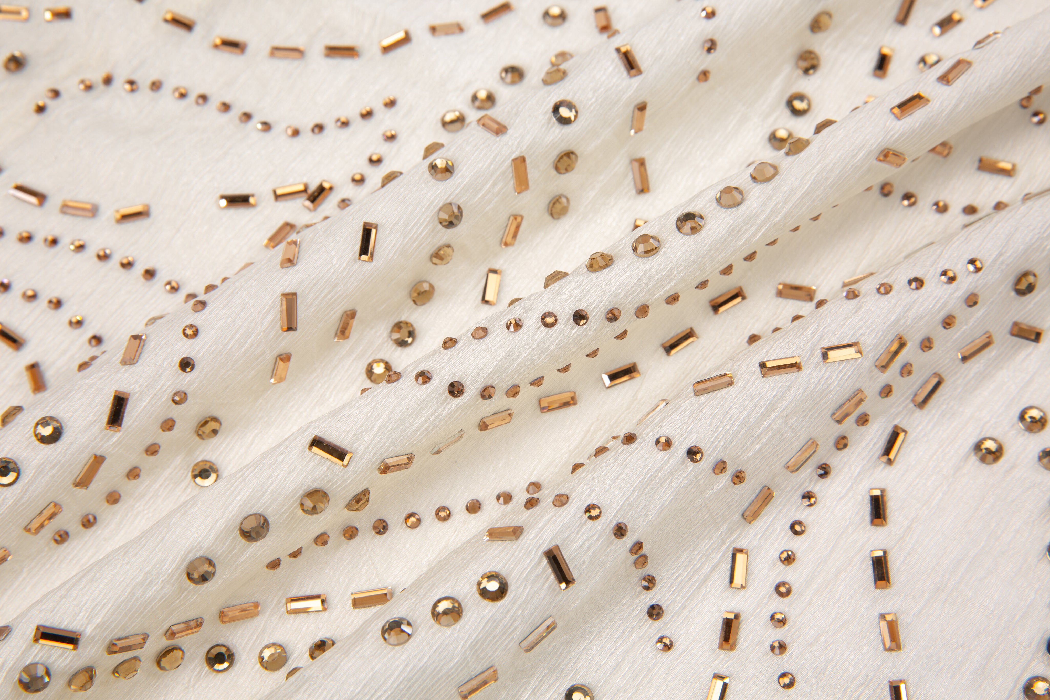 Beige Draped Neckline Gilded Pattern Rhinestone Top
